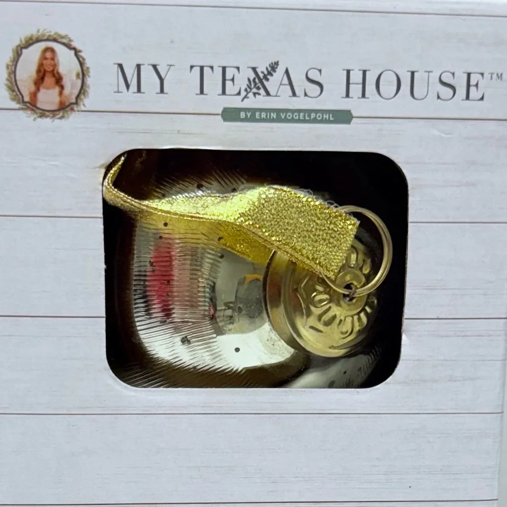 New! My Texas House Set of 2 Gold Ball Christmas Ornaments, 5”